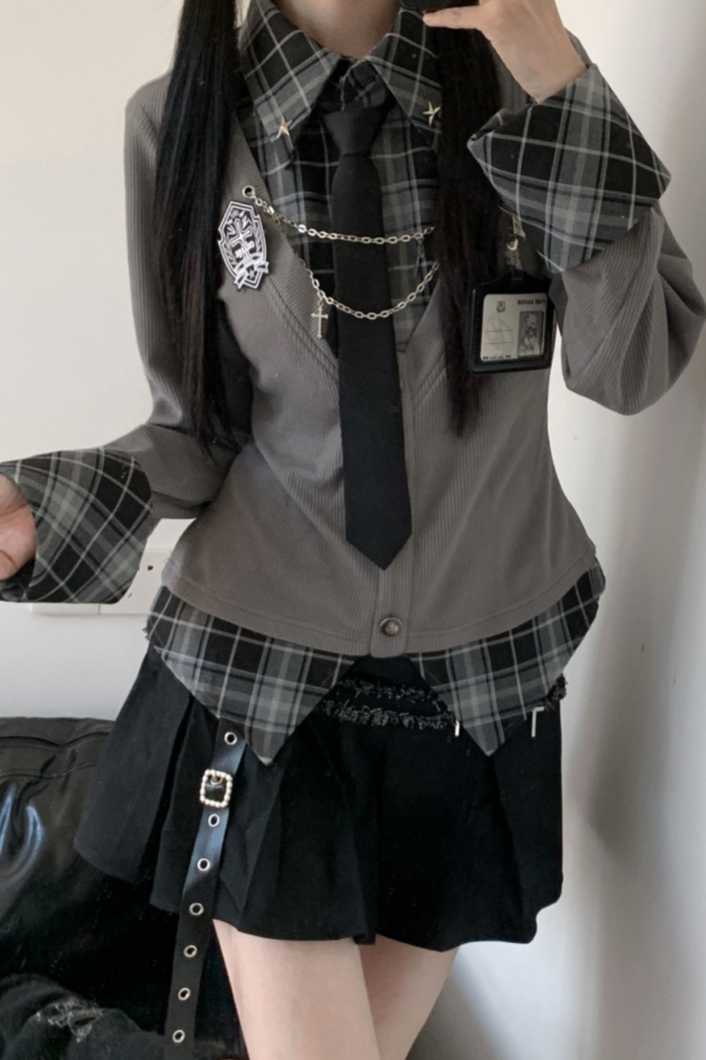 カレッジロールアップシャツ+スカート+ネクタイ