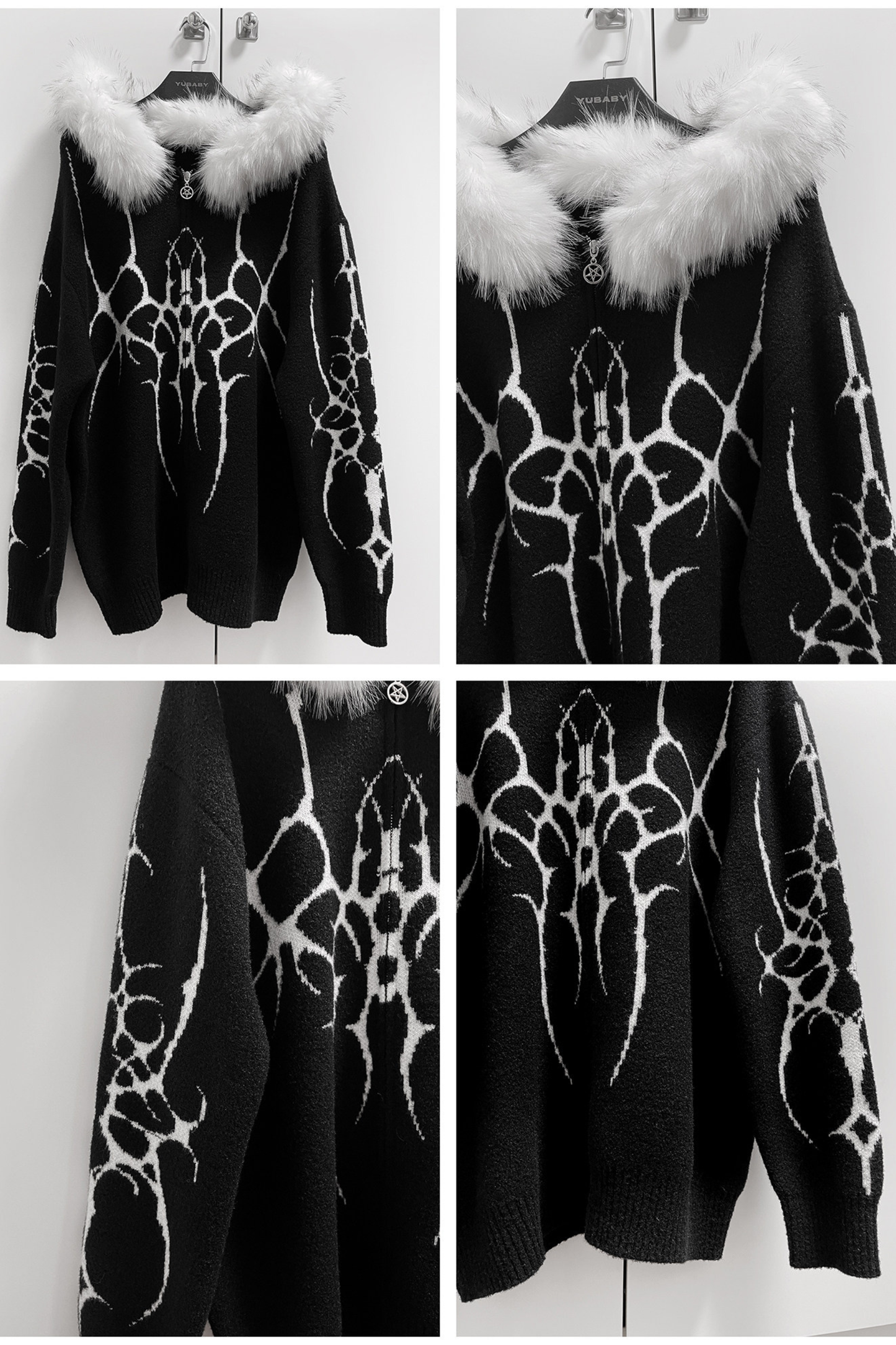 ゴシックファーフードルーズジップカーディガン