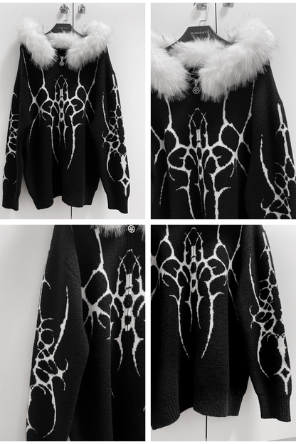 ゴシックファーフードルーズジップカーディガン