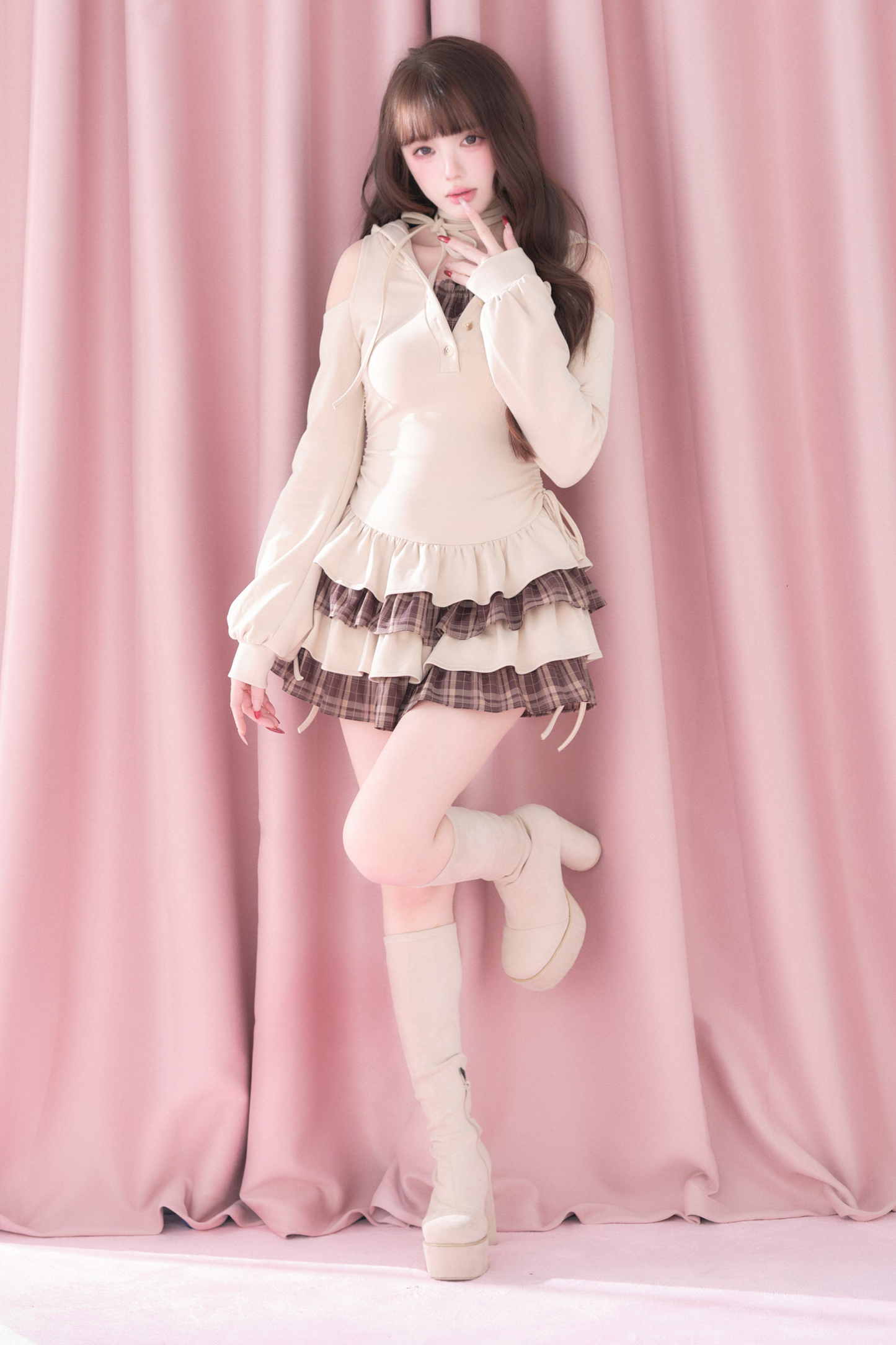 Plaid Ruffle Off-Shoulder Dress