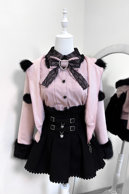 Hasenohren-Kapuzen-Wildlederjacke