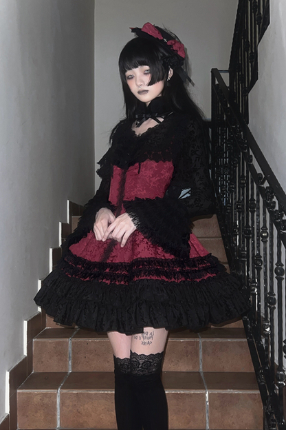 ダークテーラースリムゴシックロリータドレス+アウター