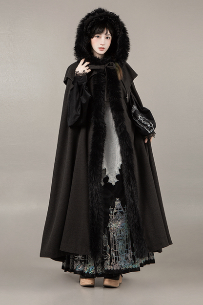 ダークゴシックフリースフードマント