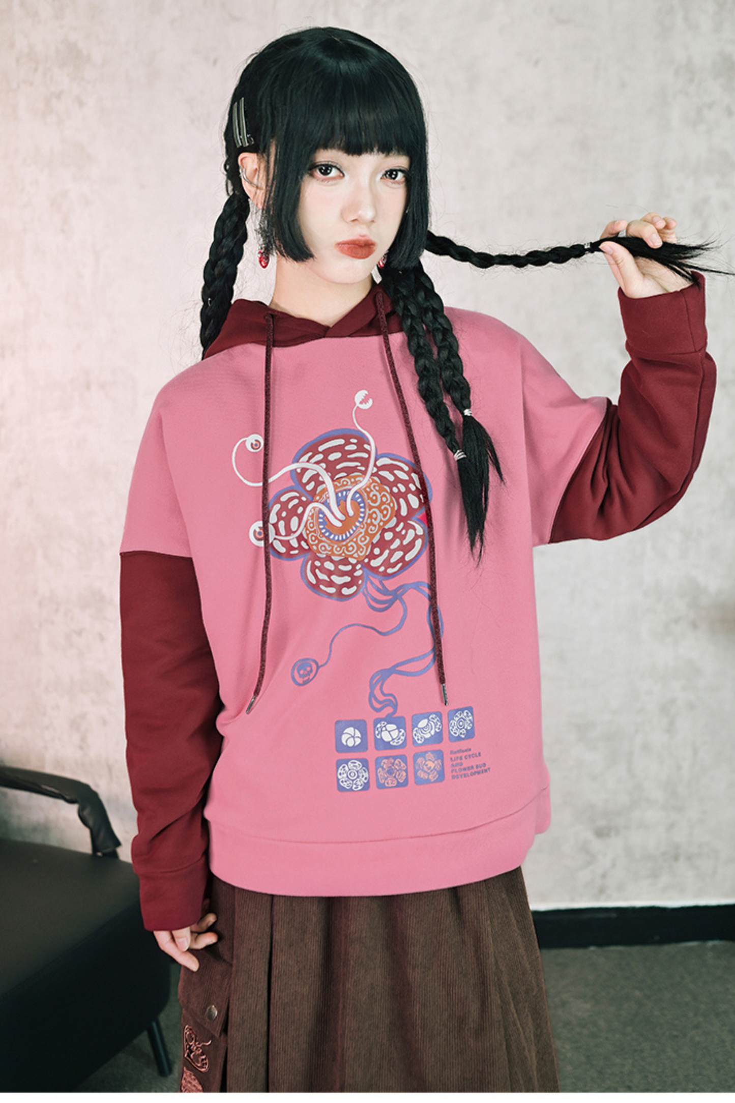 ラフレシアフラワーバイカラーフードパーカー