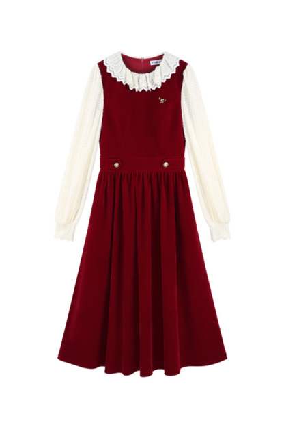 レッドベルベットレトロガーリーフレアドレス