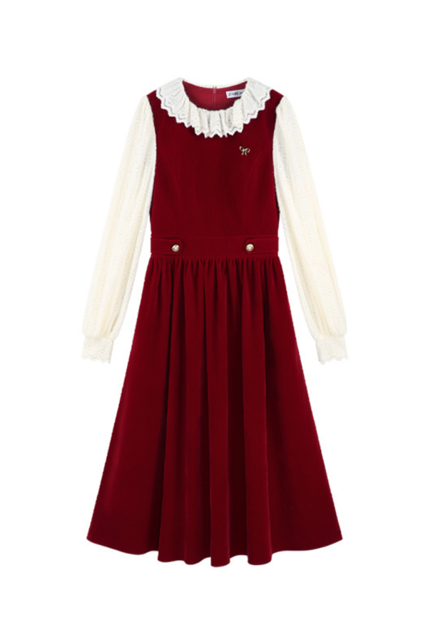 レッドベルベットレトロガーリーフレアドレス