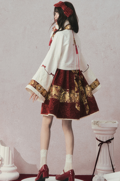 ベルベットダークレッドドレス+トップス+ジャケット+アクセサリー