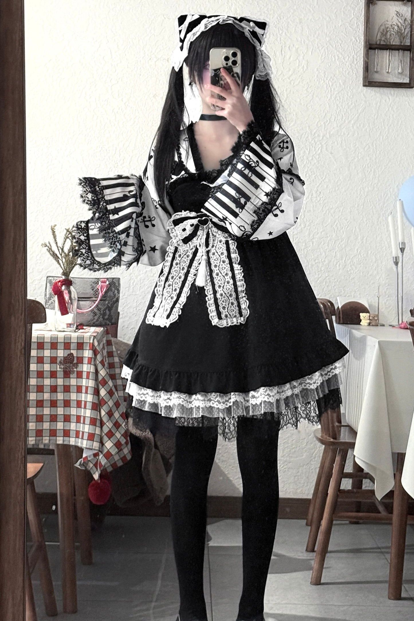 キャットダークエンジェルレースフローラルドレス+ヘアバンド