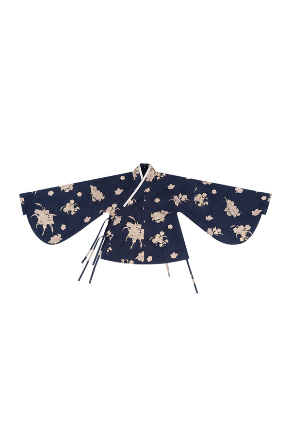 up cross collar jacket + short jacket + dress + hair band + ribbon