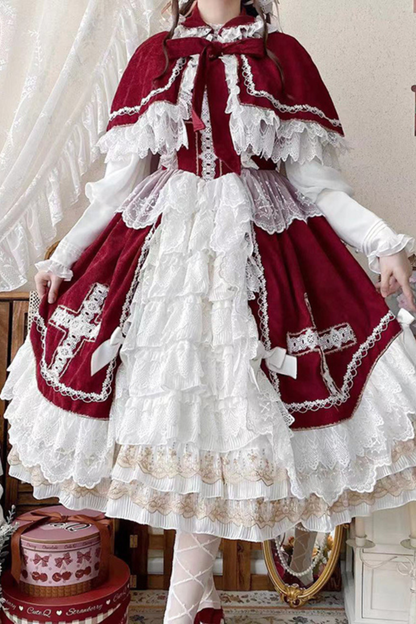 ゴシックドールレースジャンパースカート+ボンネット+ショール