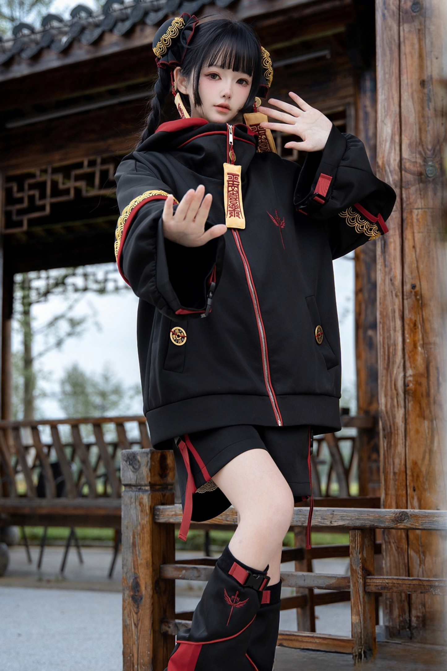 リトルゾンビコスプレフードパーカー+ハーフパンツ+レッグウォーマー