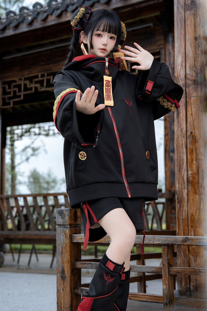 リトルゾンビコスプレフードパーカー+ハーフパンツ+レッグウォーマー