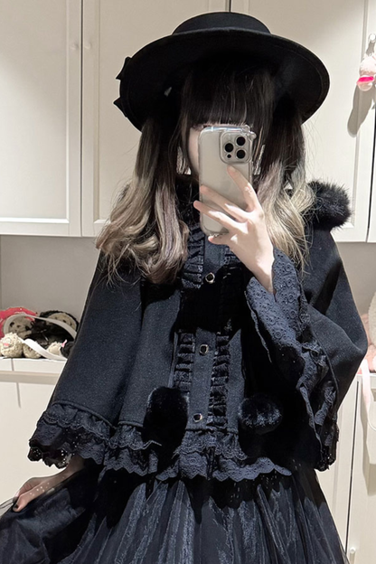 ファーフードマント+トップス+スカート