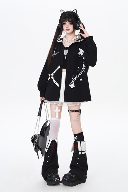 ダークレースアップセーラーシャツ