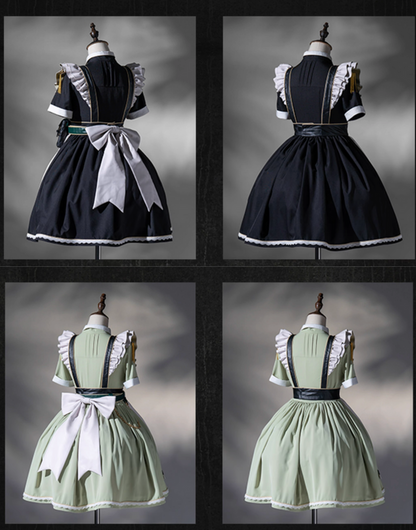 Schwarz-grünes Militär-Maid-Lolita-Kleid Komplettset