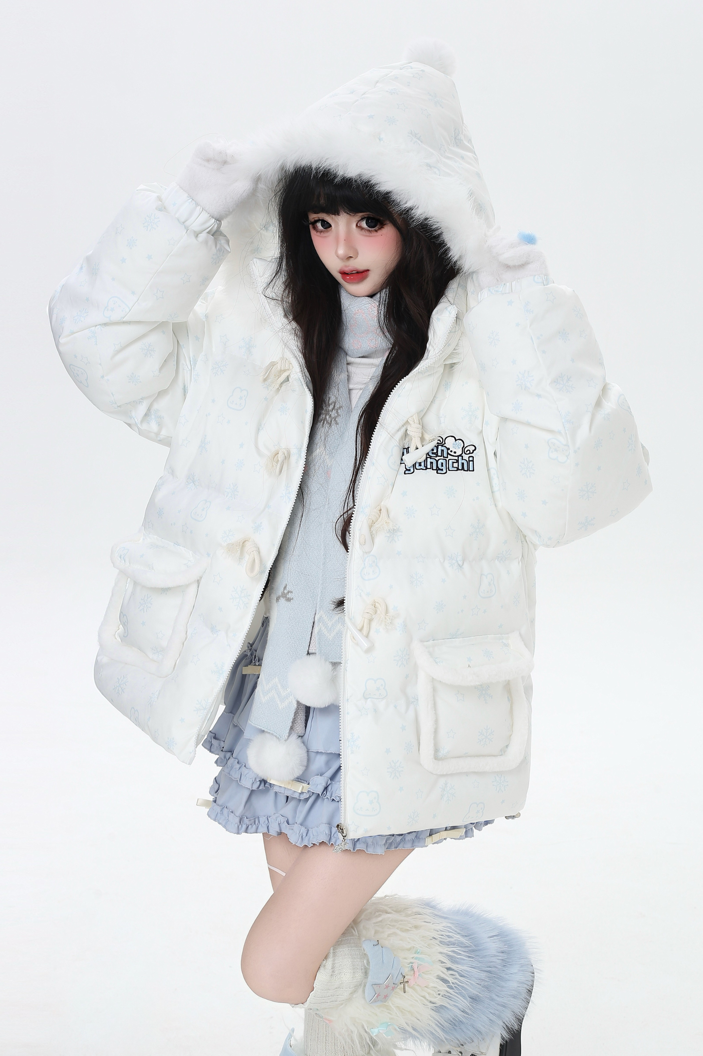 スノーフレークラビットフードジャケット