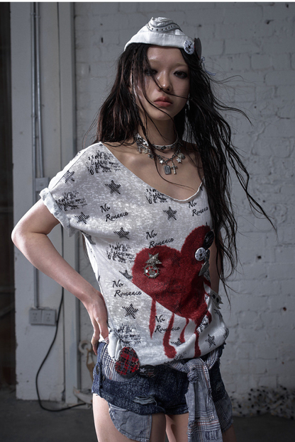 Y2k 타이트 프린트 탑