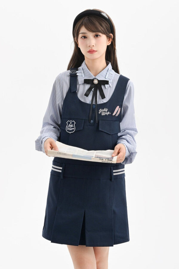 Mew Series Stripe Bow Polo Shirt Set-Up