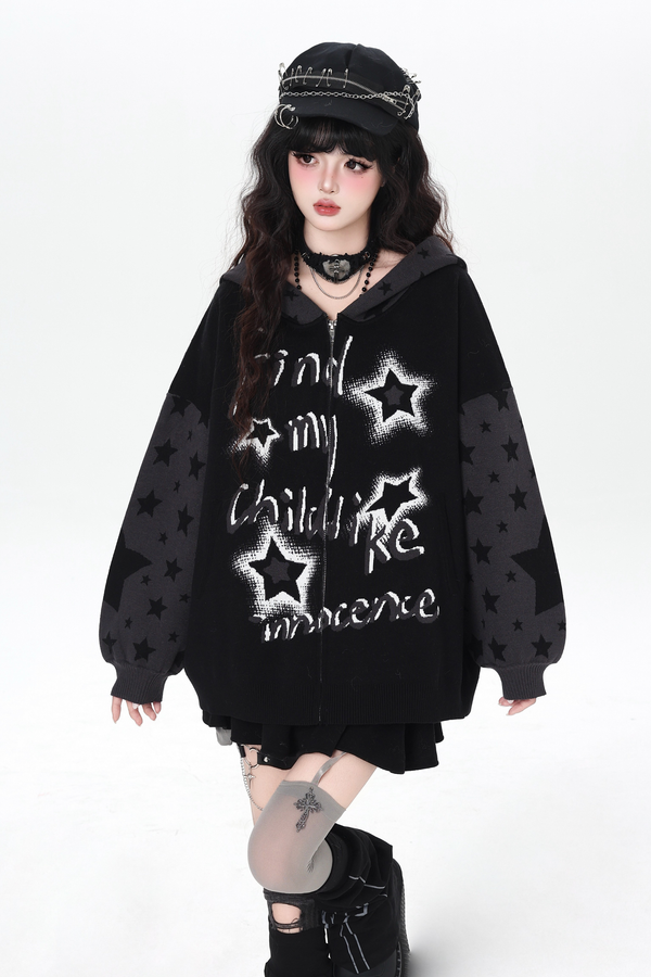 Star Gothic Bicolor Hooded Knit Cardigan