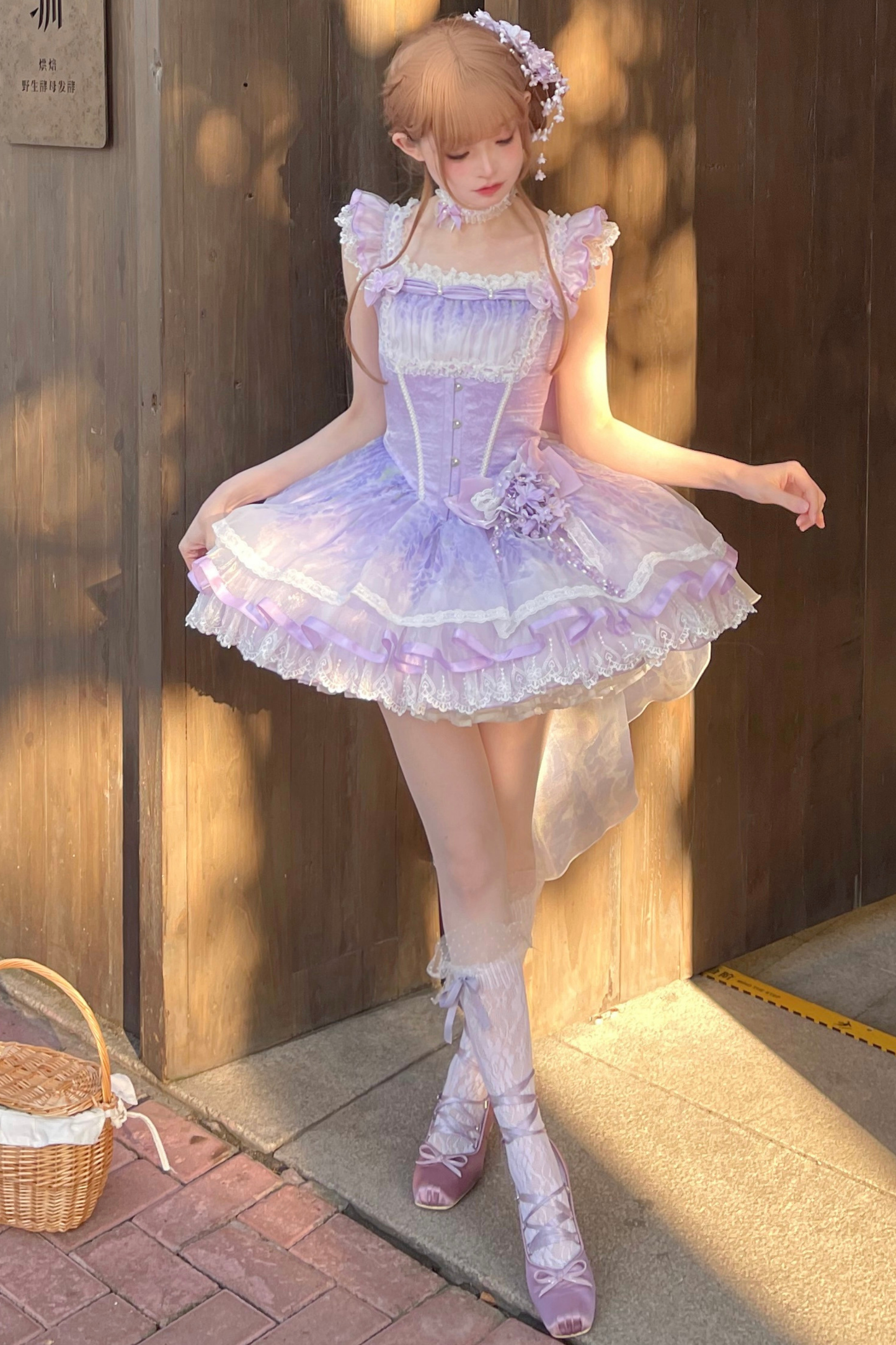 【予約商品】バレエスタイルエレガントドレス+ハット+ヘアバンド+リボンテール