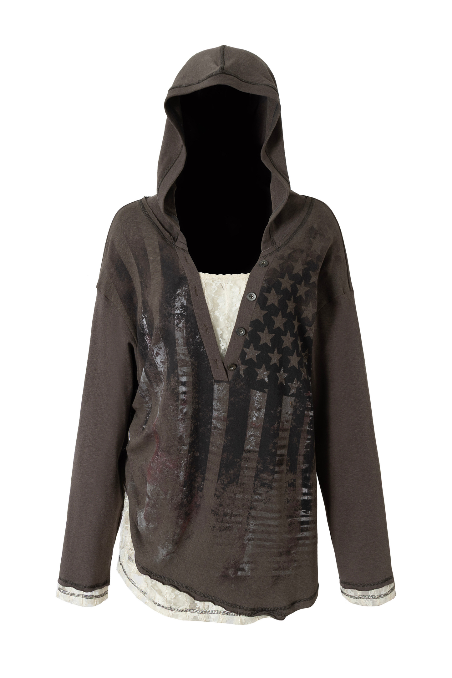 레이스 패치워크 루즈핏 후드 파카