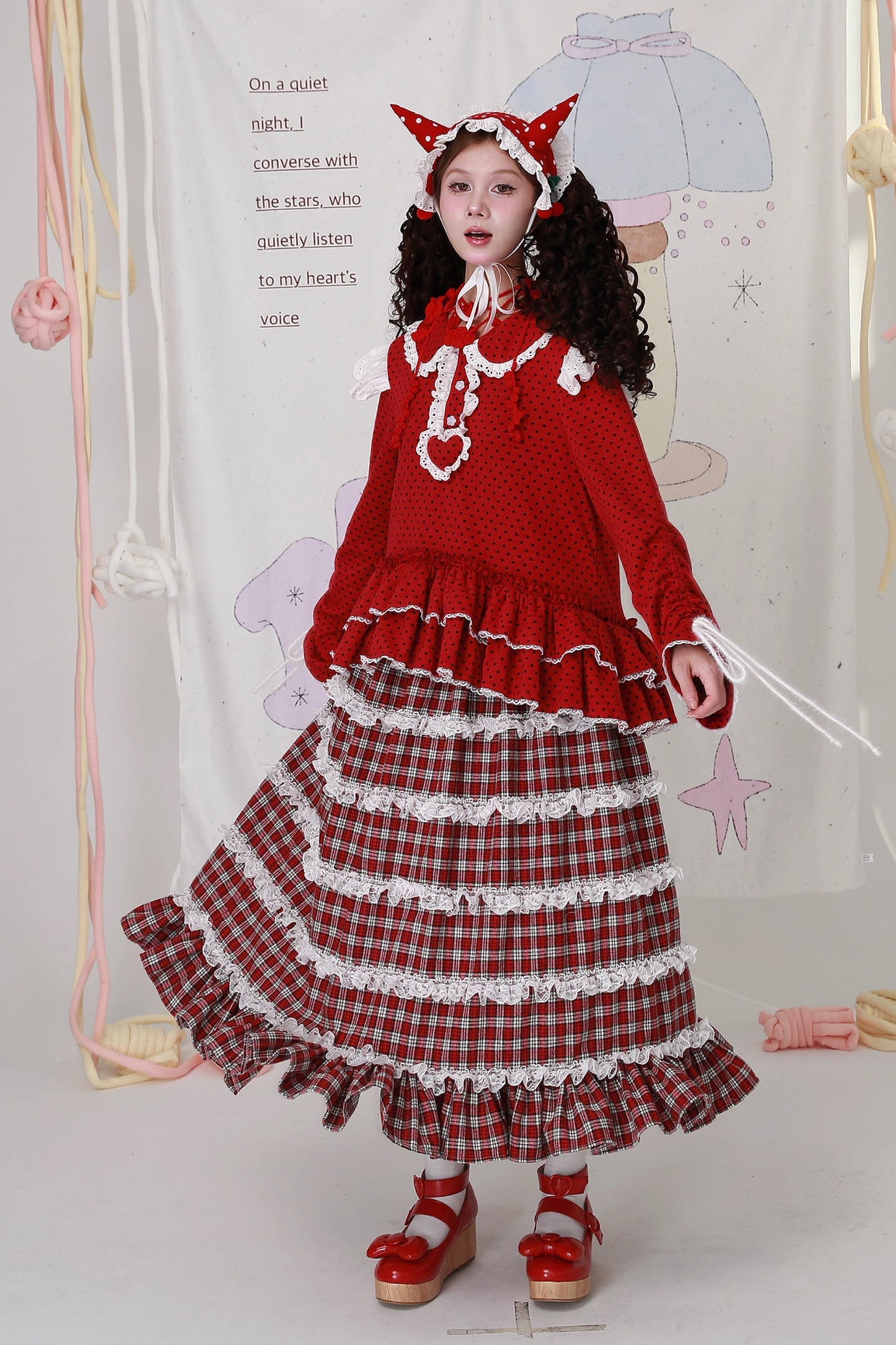レッドチェックティアードロリータスカート