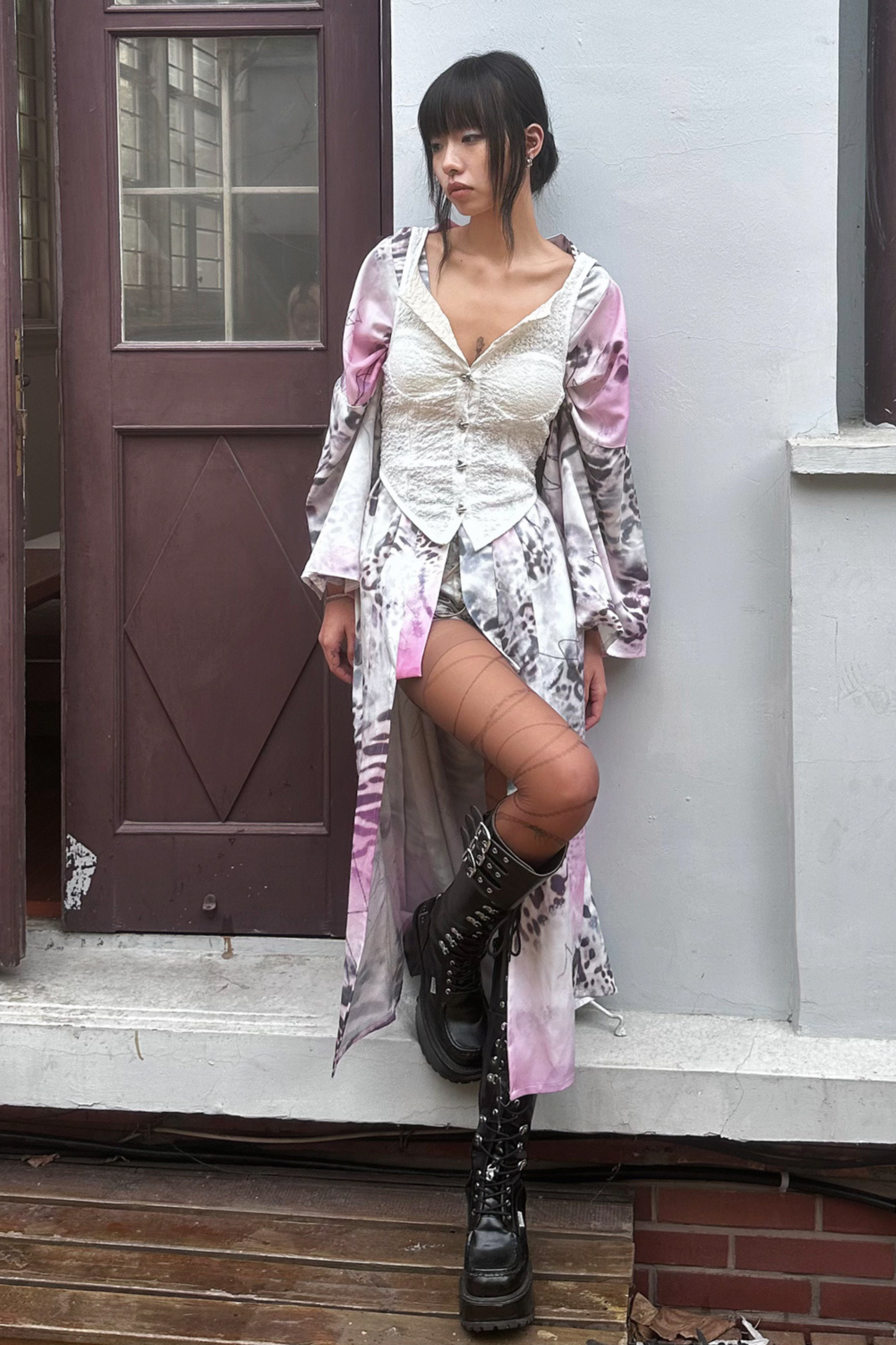 ヒョウ柄浴衣+リボン帯