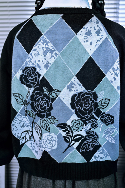 Argyle Flower Cardigan + Asymmetrical Skirt