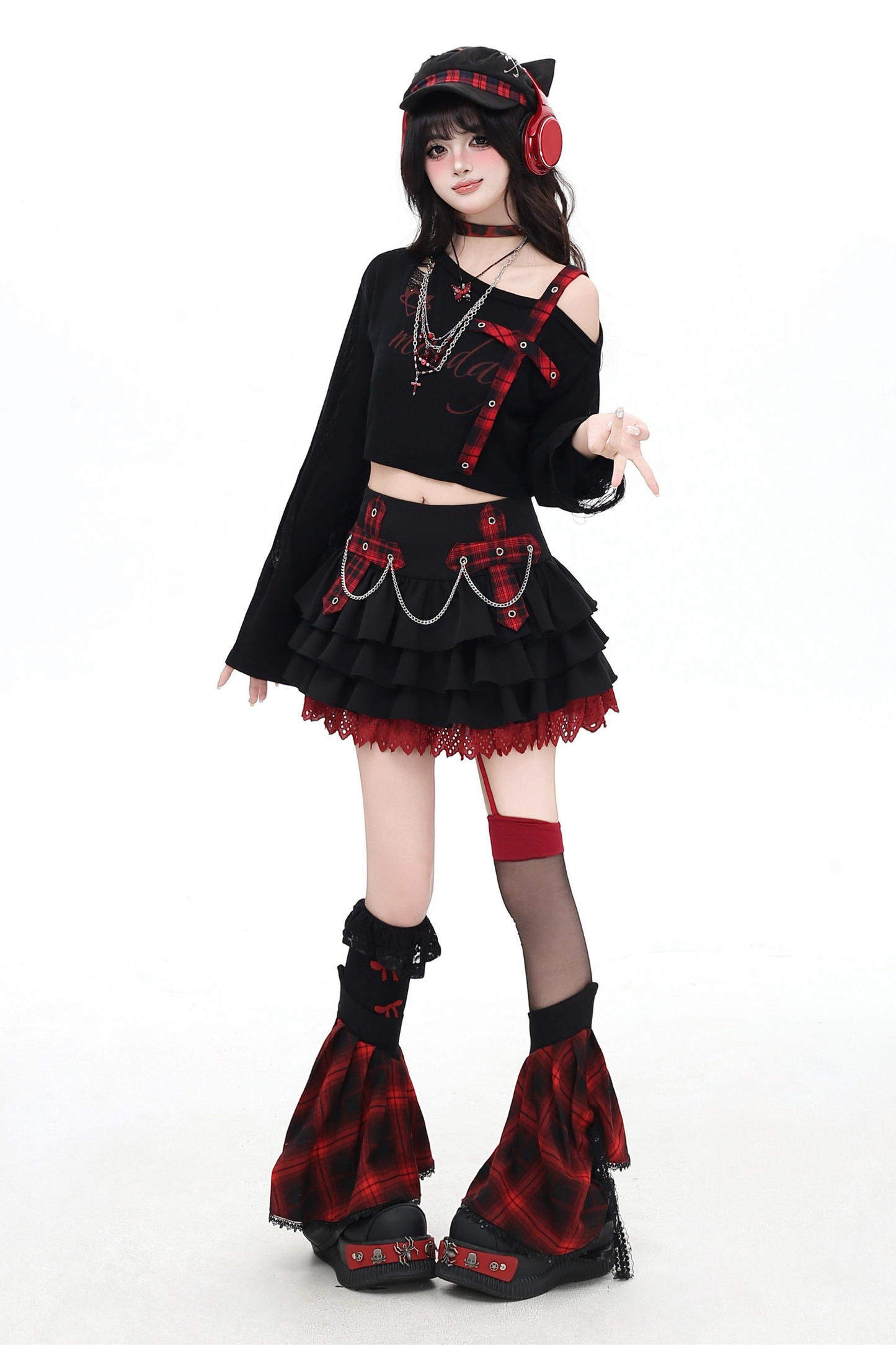Plaid Chain Tiered Skirt