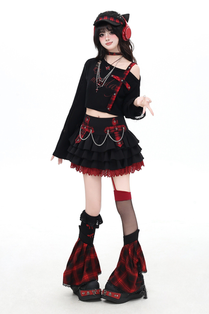 Plaid Chain Tiered Skirt
