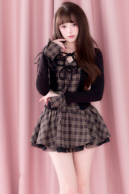 Plaid Ruffle Dress + Short Top