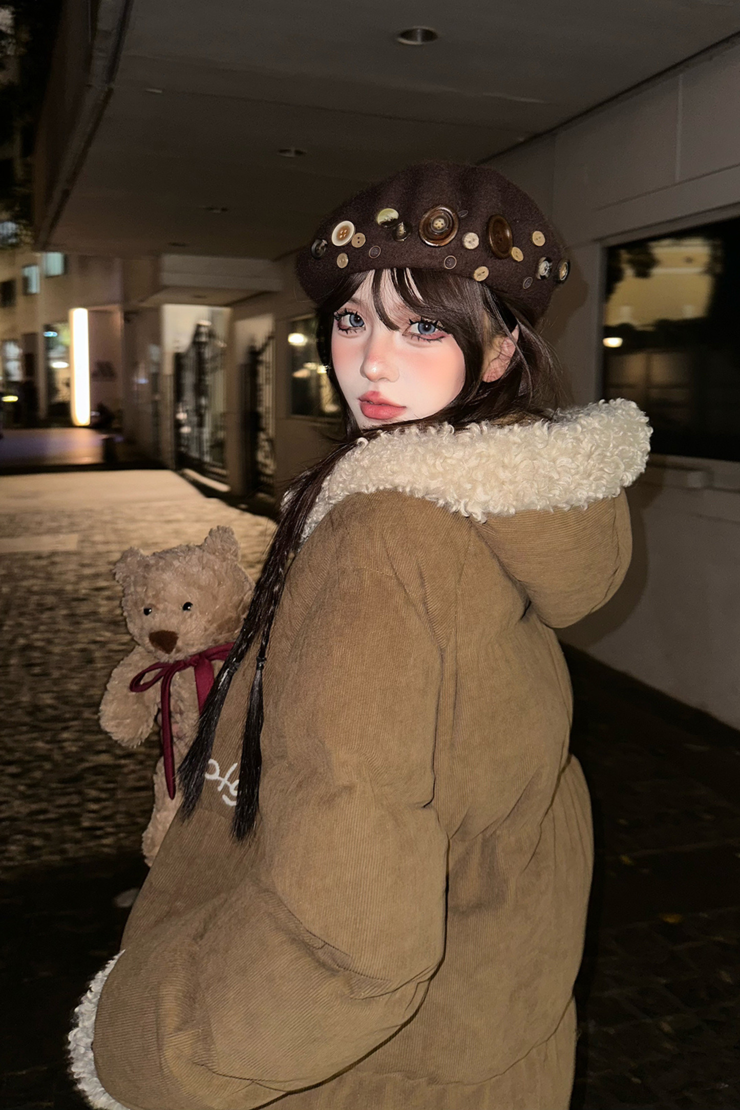 キャラメルマフィンウールフーデッドコート