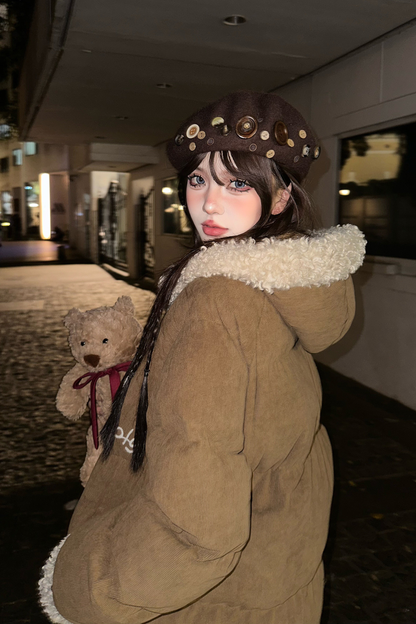 キャラメルマフィンウールフーデッドコート