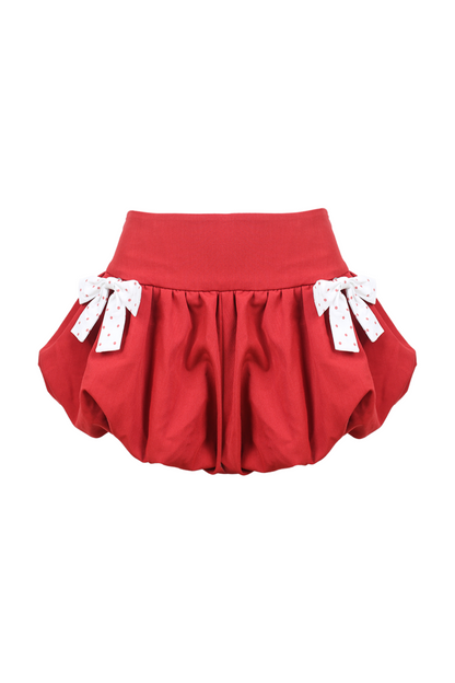 ドットパフスリーブドールシャツ+リボンバルーンスカートパンツ