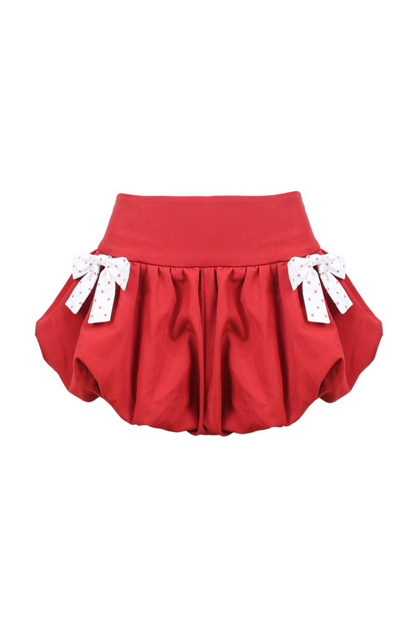 ドットパフスリーブドールシャツ+リボンバルーンスカートパンツ