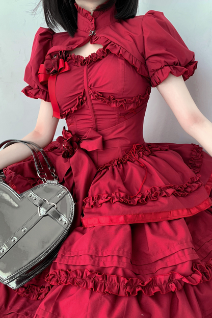 ゴシックレトロヘリンボーンウエストスリミングロリータドレス