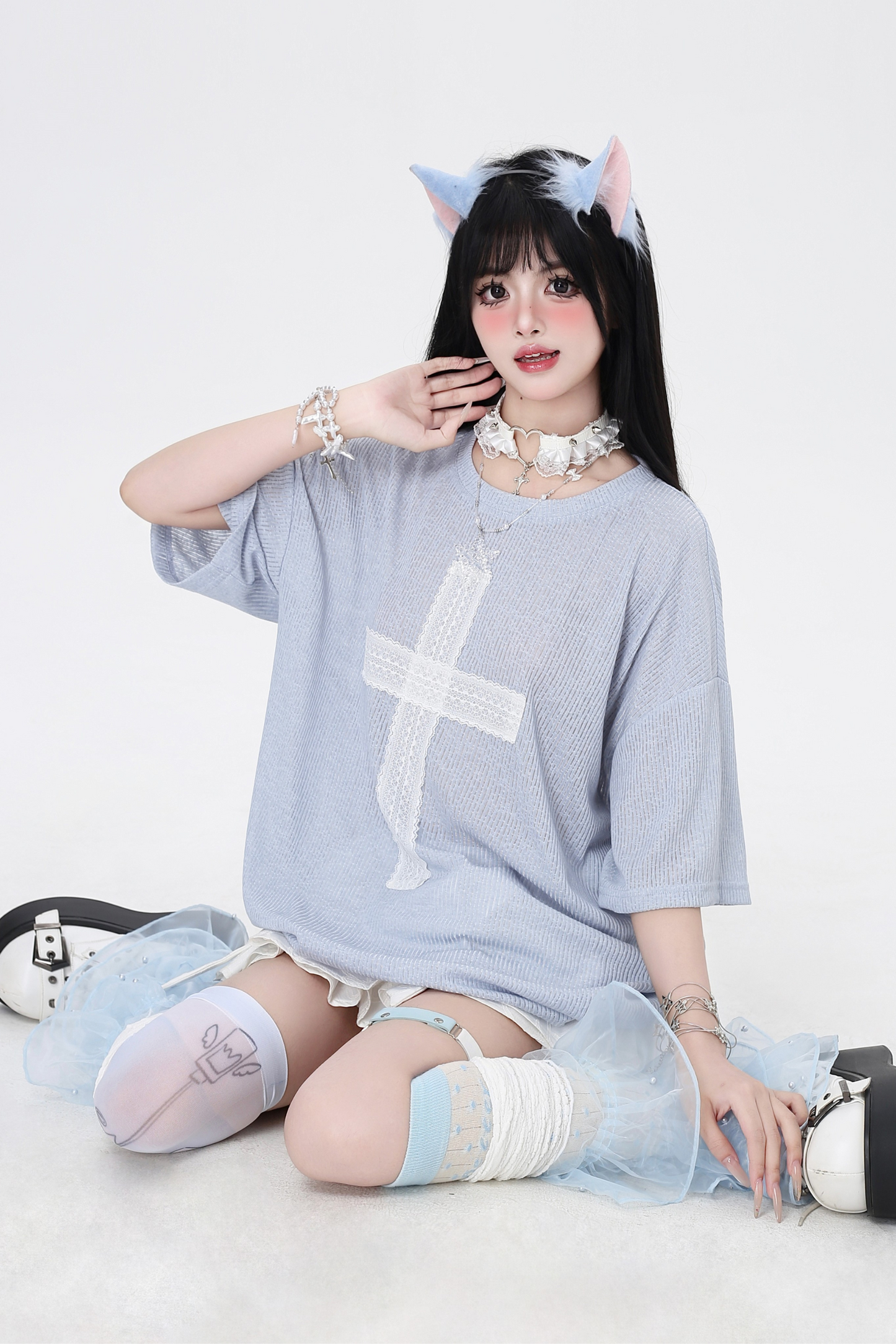 サブカルチャークロスパッチルーズトップス