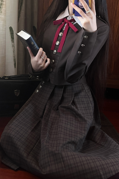 Retro College Jacket + Shirt + Skirt + Badge + Tie