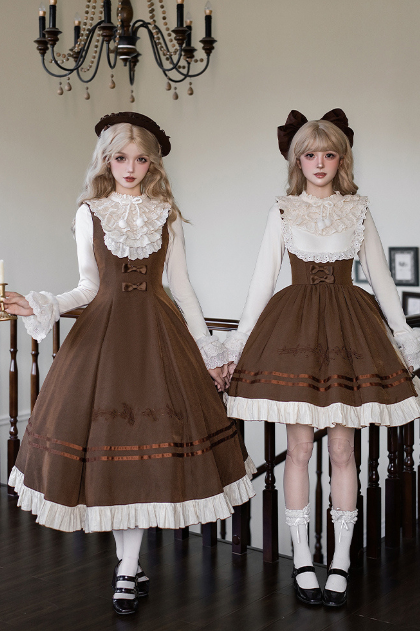ツインフリルドールジャンパースカート+トップス+リボン+ハット