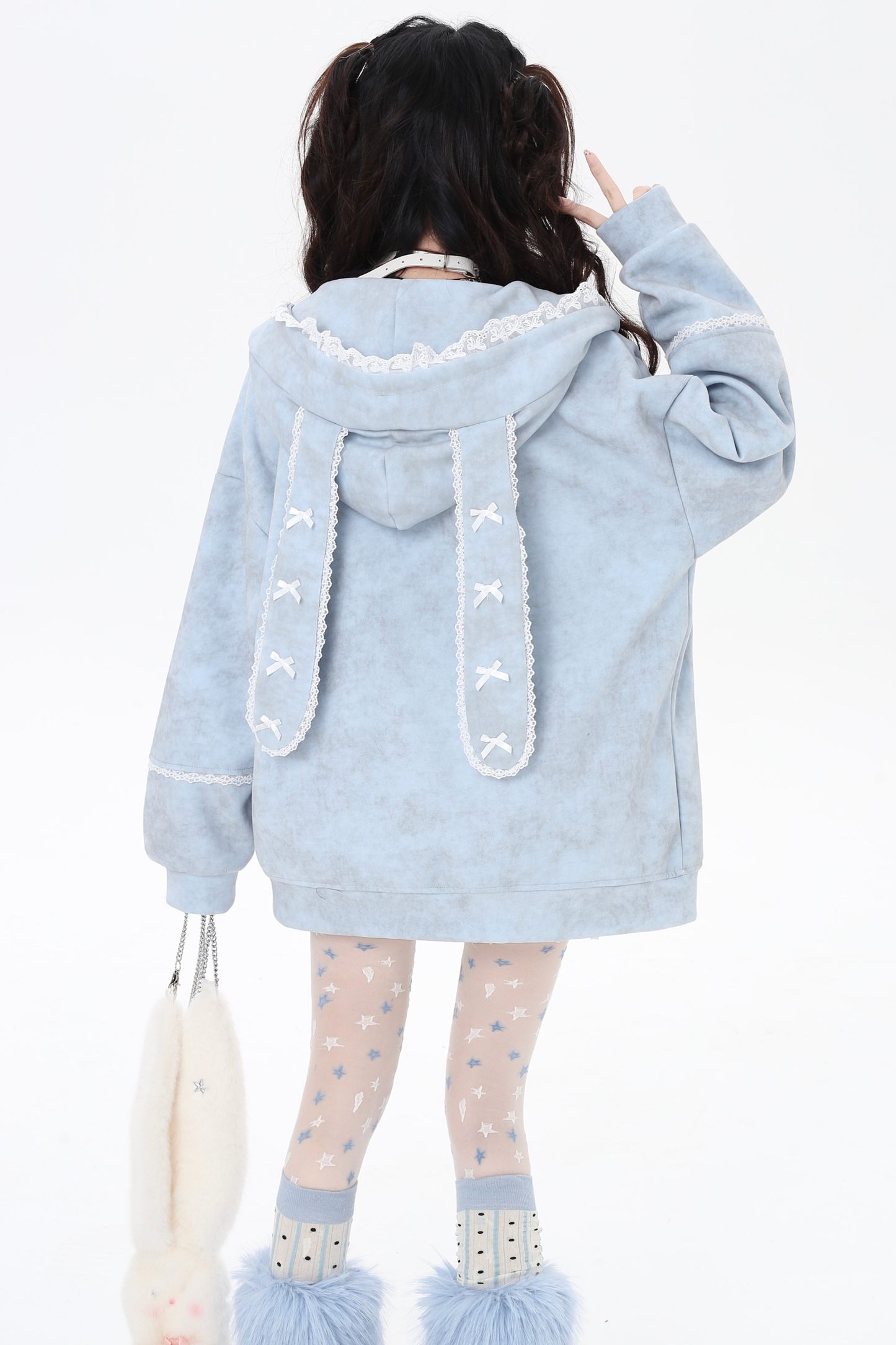 レースバニーフードルーズパーカー