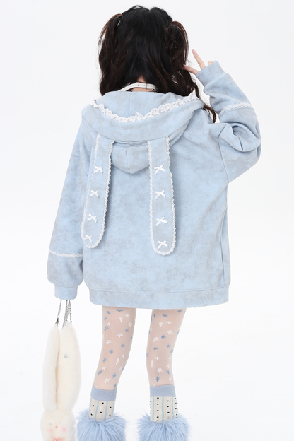 レースバニーフードルーズパーカー