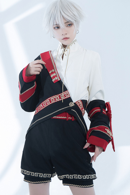 レトロスタンドカラーシャツ+ハーフパンツ+ジャケット