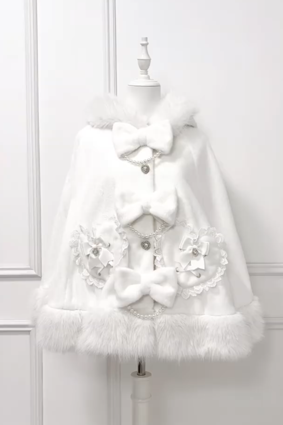 Pearl Ribbon Fur Hooded Flared Coat