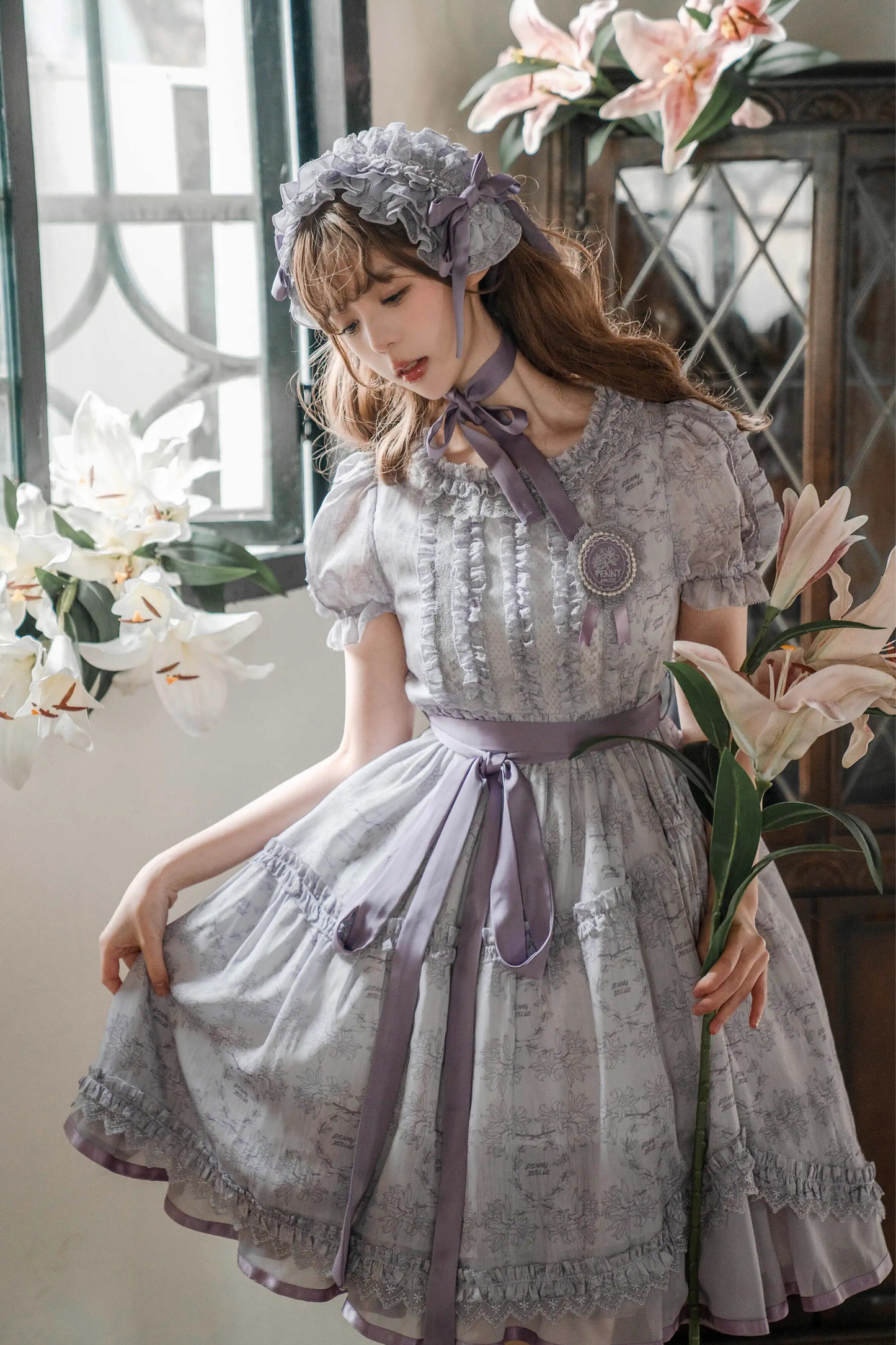 French Elegance Floral Lolita Dress + Badge + Headband + Headband