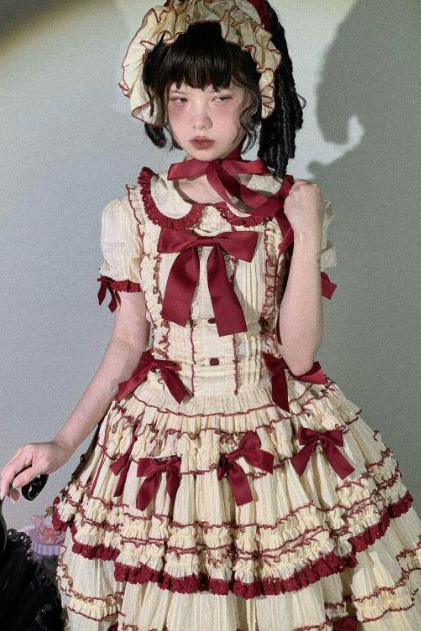 ピュアガールリボンロリータスカート+インナー+ベスト+ヘアバンド+スリーブ