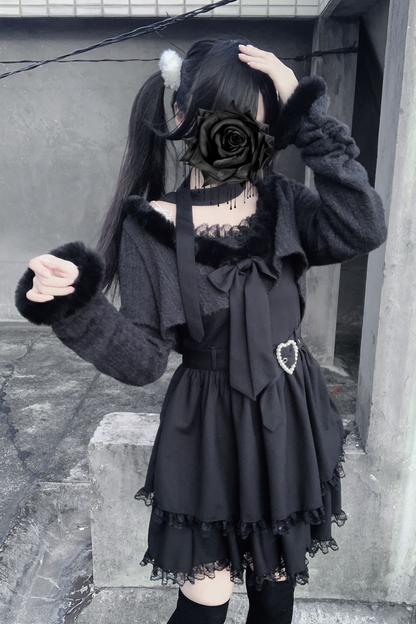 地雷サスペンダー スカート+ ショートカーディガン