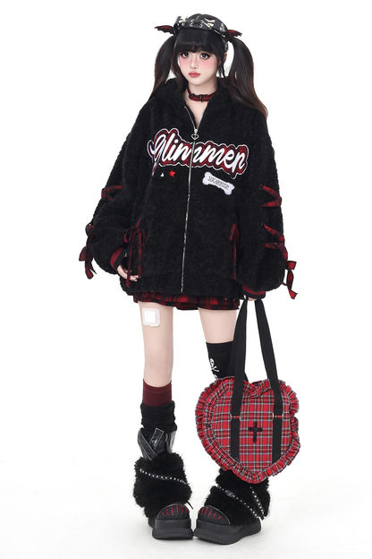 Logo lace-up arm lambswool jacket