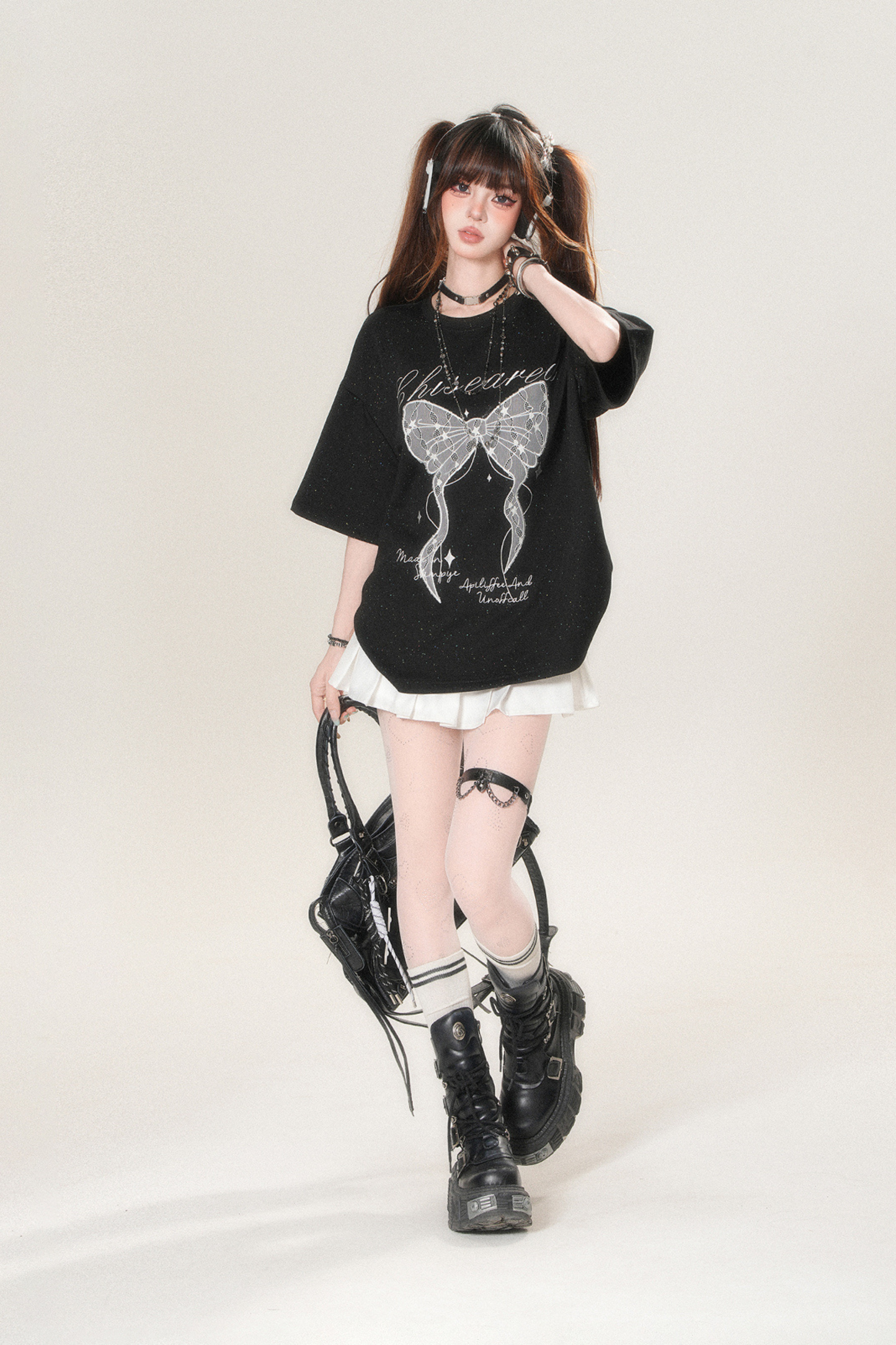 レースリボンルーズ地雷トップス