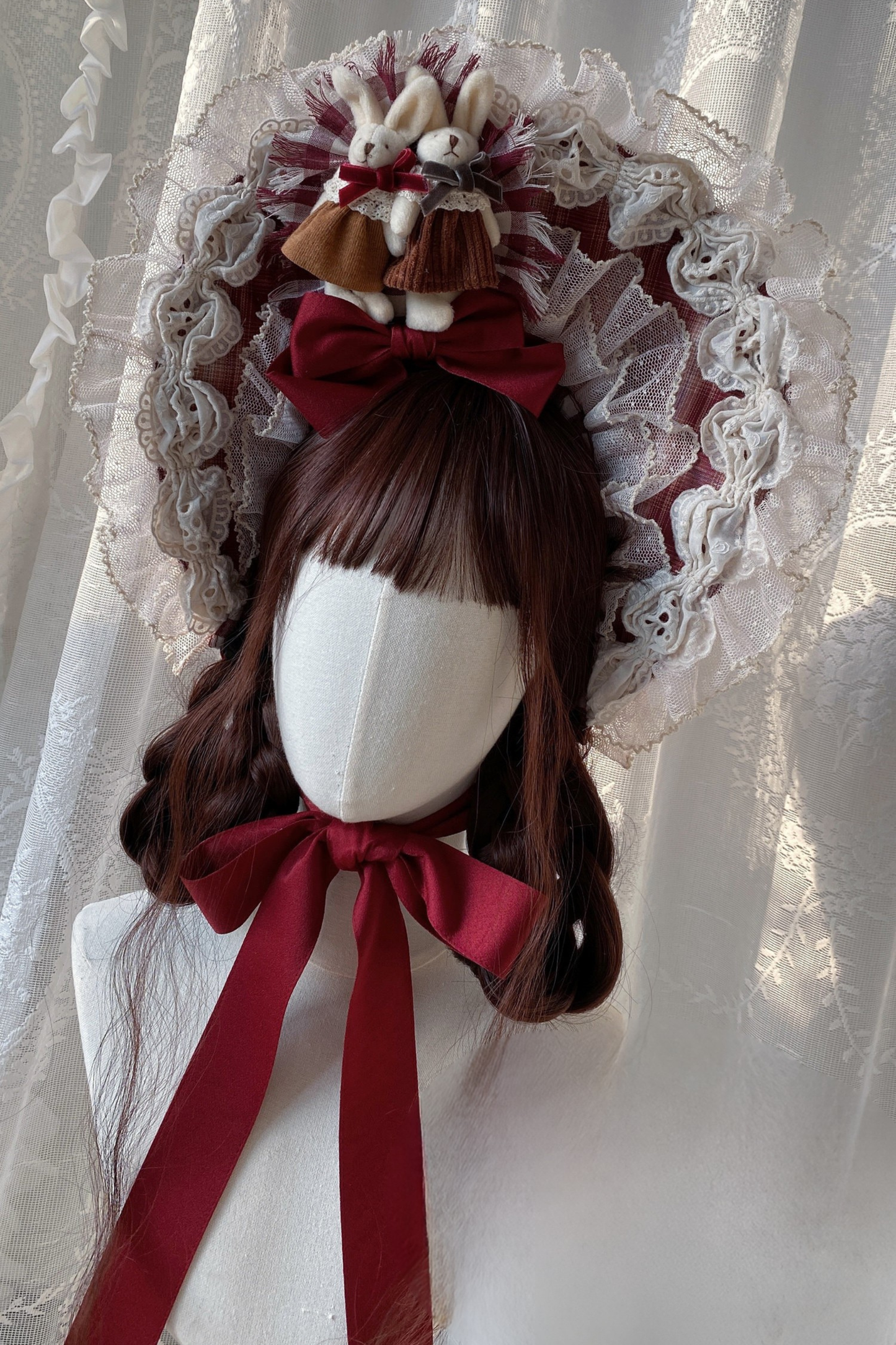 レトロドールボンネット+ラビット+カチューシャ+スリーブ