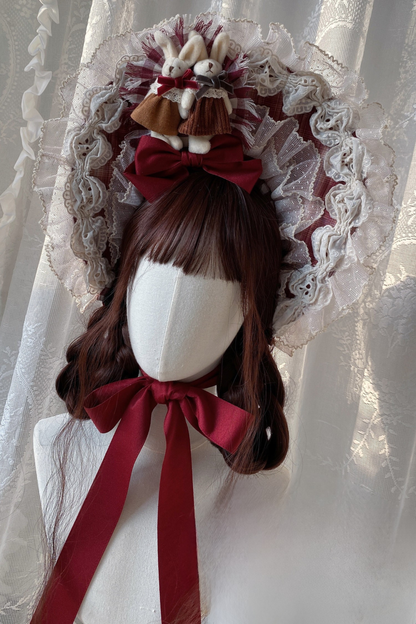 レトロドールボンネット+ラビット+カチューシャ+スリーブ